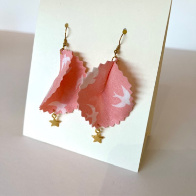 Boucles d'Oreilles "Volantes" Hirondelle Rose