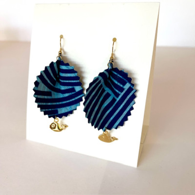 Boucles d'Oreilles "Volantes" Rayures Bleu