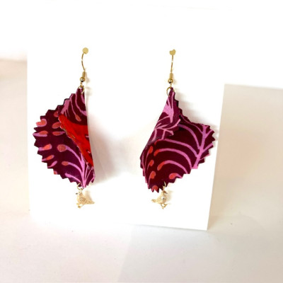 Boucles d'Oreilles "Volantes" Nervures, Bordeaux