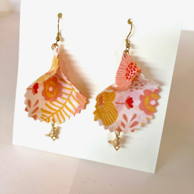 Boucles d'Oreilles "Volantes" Fleurs Vintage Orange