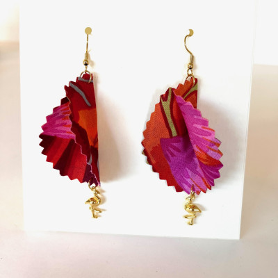 Boucles d'Oreilles "Volantes" Fleurs Rose Orange