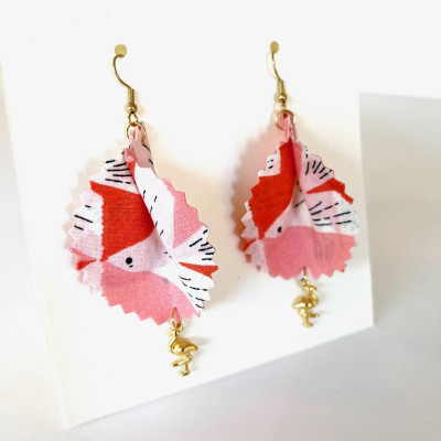 Boucles d'Oreilles "Volantes" Oiseaux, Corail