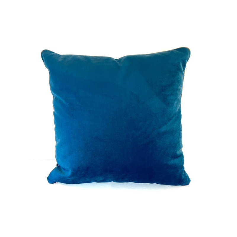 Coussin Carré Velours Bleu Canard